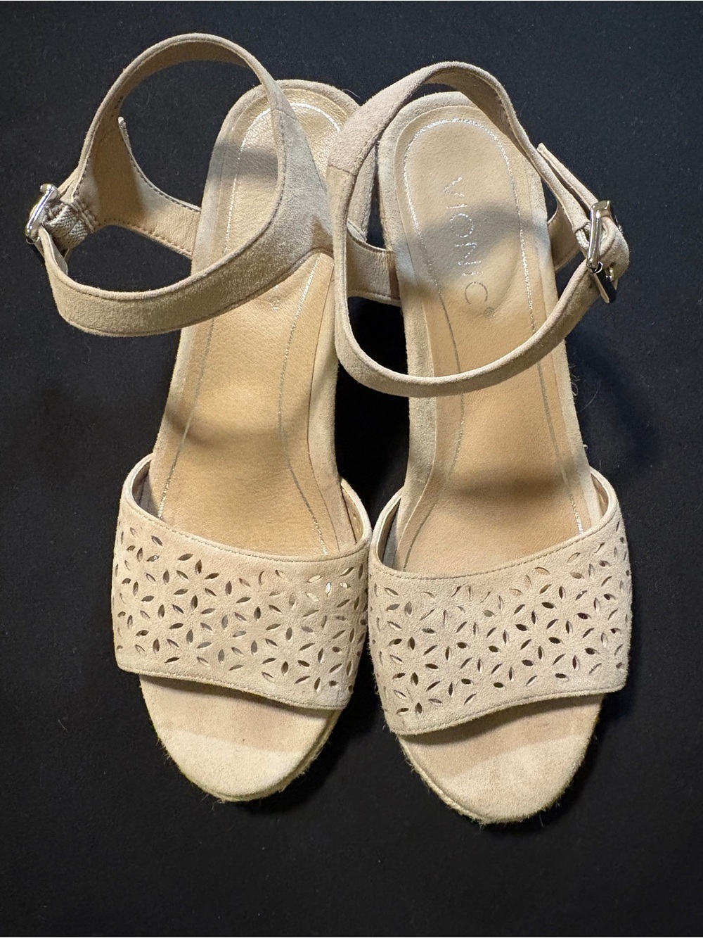 Vionic Women's Beige Suede Perforated Ankle Strap Sandals